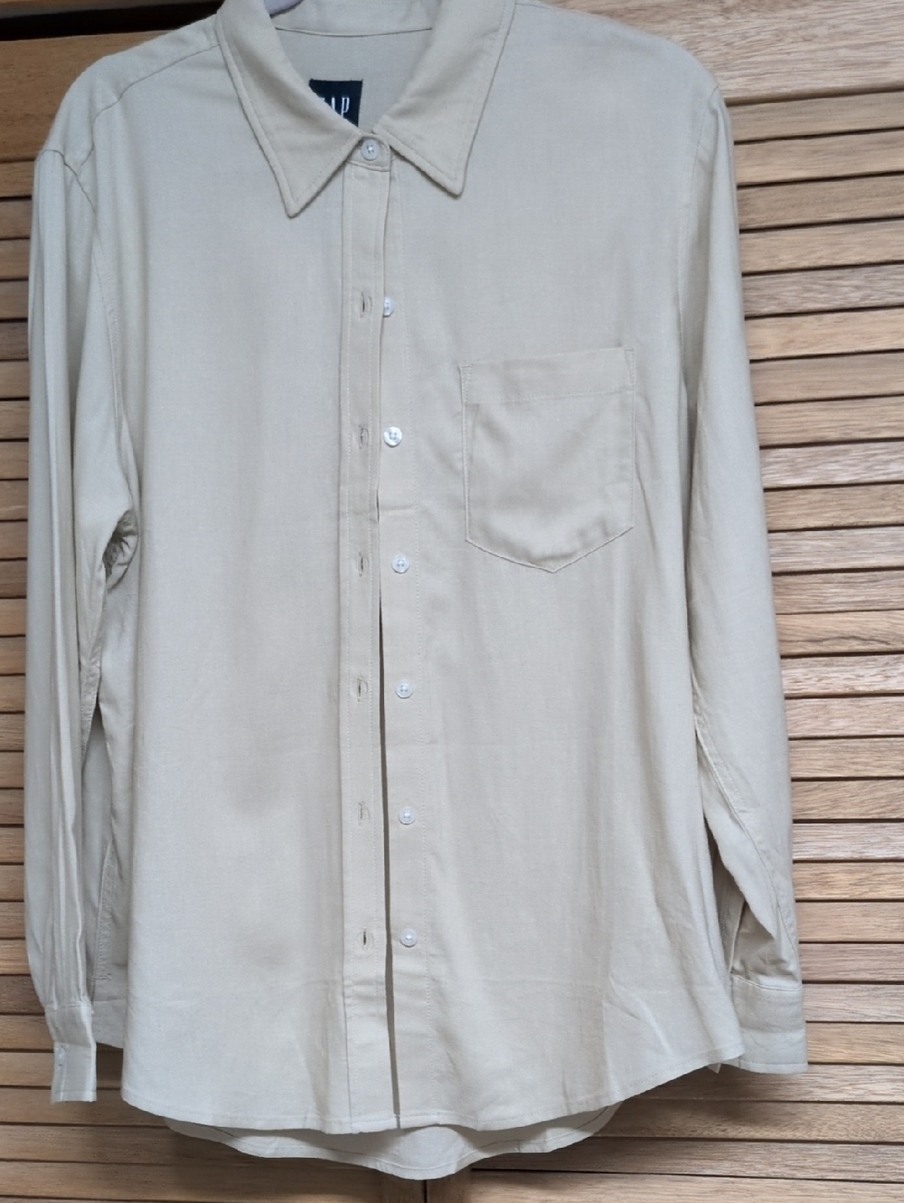 GAP Beige Long Sleeve Button-Up Pocket Blouse